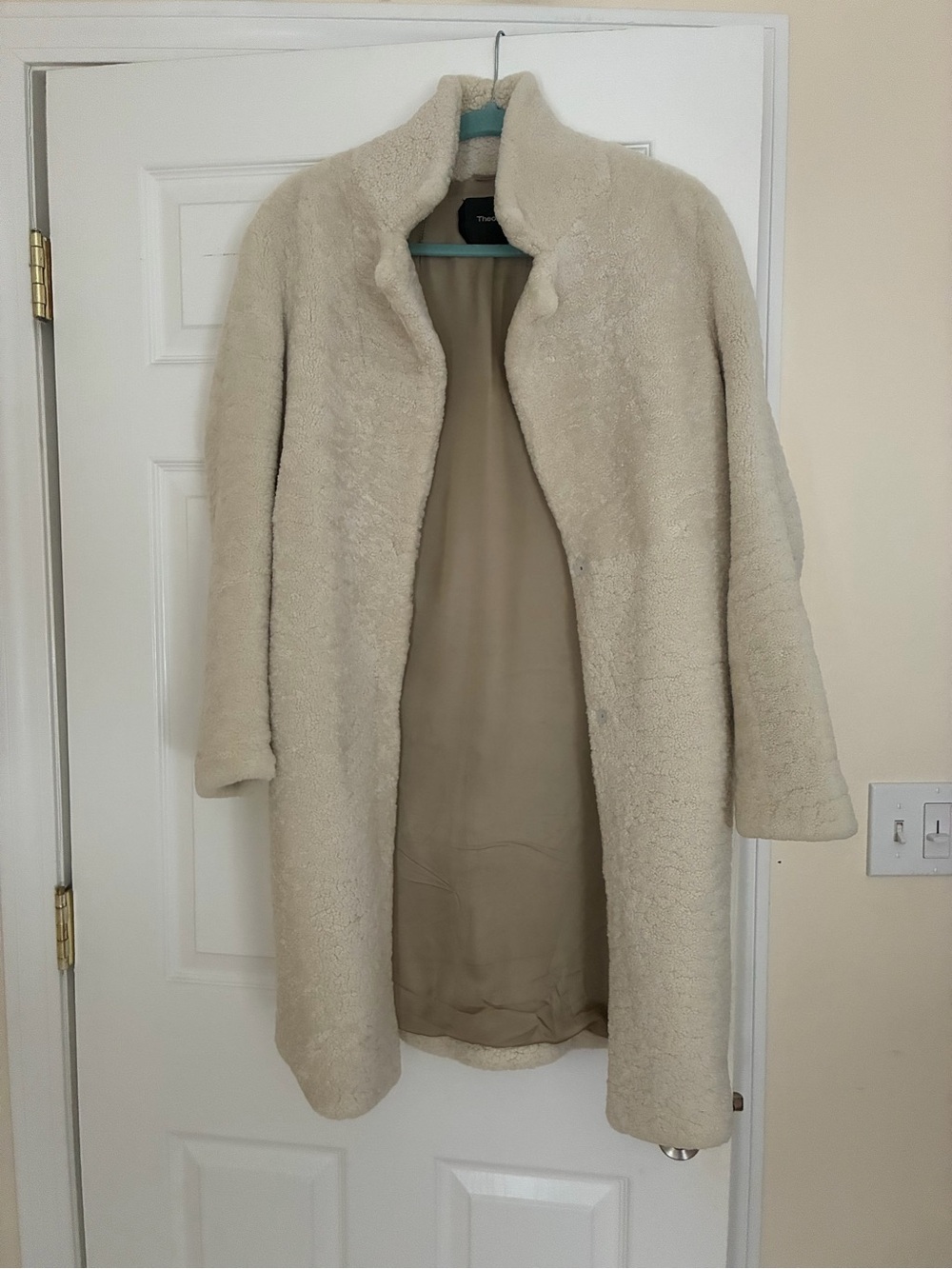 Theory Cream Genuine Shearling Long Teddy Coat